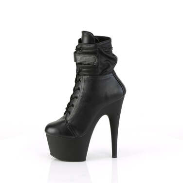 Ботинки Adore-1020POUCH *Каблук 7 дюймов, 2 3/4 дюйма, шнуровка спереди, боковая молния, чёрная искусственная кожа/чёрный