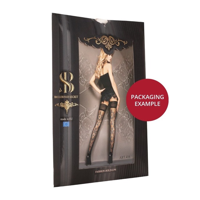 Панчохи Ballerina's Secret з фантазійними візерунками та мереживом на силіконовій основі, чорні, S/M