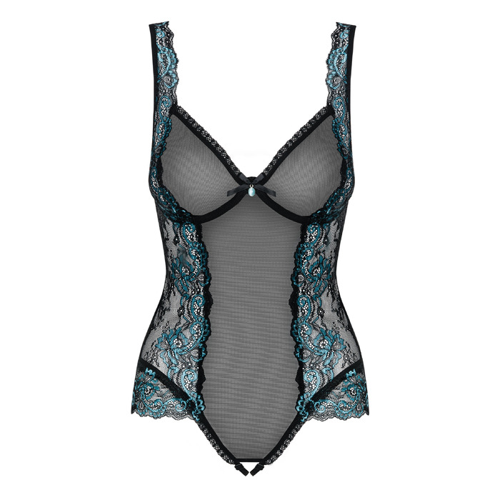 Боди в сеточку Obsessive AMANTA с бирюзовой вышивкой, L/XL