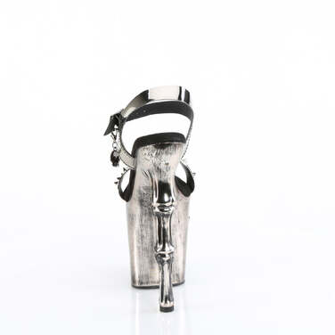 Босоніжки Rapture-812-LT, 8-дюймовий каблук на кісточці з пальцями, 4-дюймовий ремінець на щиколотці з черепом та світлодіодним підсвічуванням, сірий