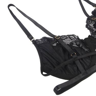 Комплект белья кружевной Star Night с поясом для чулок, черный, XS-S