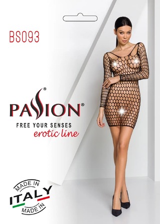 Сукня велика сітка з глибоким декольте та довгими рукавами BS093 чорний