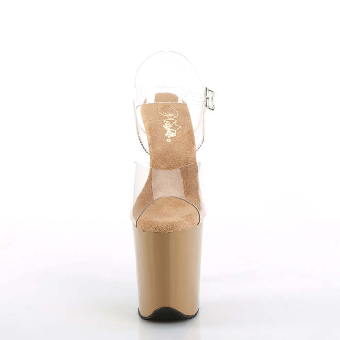 Босоніжки Flamingo-808 на підборах 8 дюймів, босоніжки з ремінцем на щиколотці 4 дюйми, прозорі/коричневі