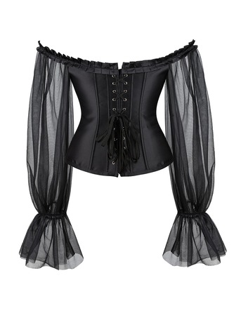 Корсет с рукавами Star Night 12 Plastic Bones на завязках лентах, черный, XS