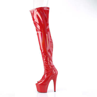 Чоботи Adore-3011HWR на підборах 7 дюймів, чоботи до стегна 2 3/4 дюйма з відкритим носком, з блискавкою збоку, червоні