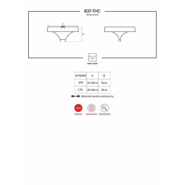Мереживні стрінги Obsessive 837-THC-1 з відкритим доступом, чорний, L\XL