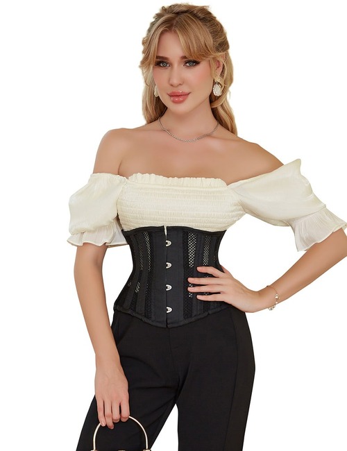 Корсет из сетки Star Night Steel Bones Grid Corsets с крючками и шнуровкой, черный, M (без коробки)