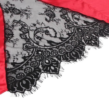 Халат с кружевной спинкой Star Night с поясом и стрингами, красно-чёрный, XS-S