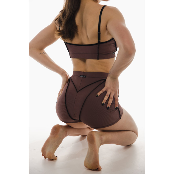 Vibe Комплект — Рельєфний Топ і Високі Спорт Шорти для Pole Dance, Фітнесу та Йоги - капучино