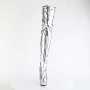 Boots Delight-3000HWR *Каблук 6 дюймов, эластичные сапоги PF 1 3/4 дюйма, боковая молния 12 дюймов, серебристый