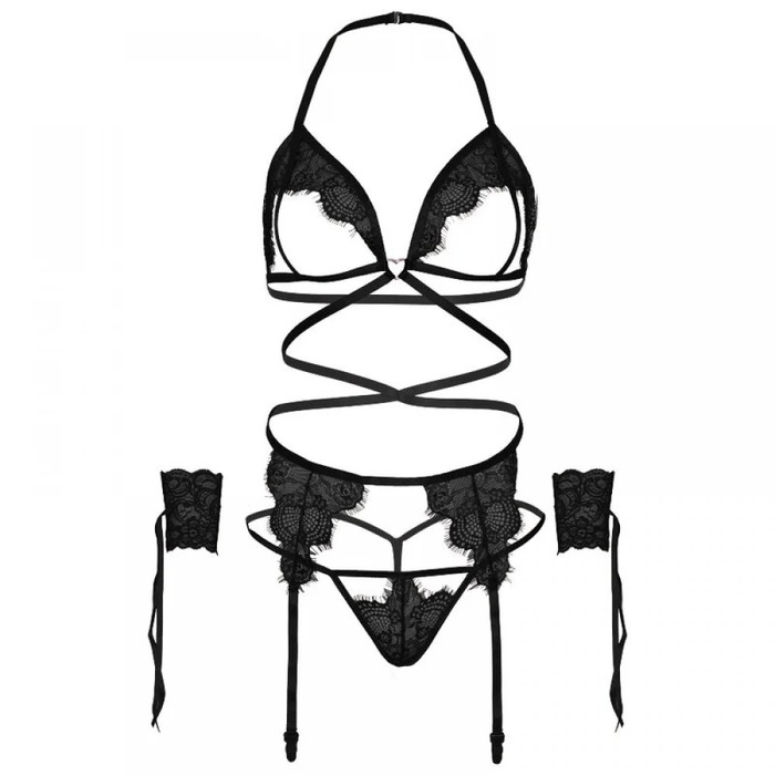 Комплект нижнего белья Leg Avenue Eyelash Lace Open Cup Black O\S