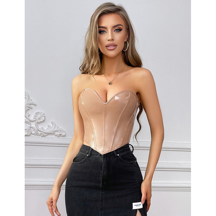 Корсет Star Night из лакированной кожи, на шнуровке, бежевый, M (без коробки)