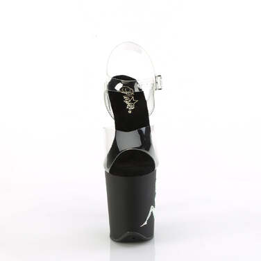 Босоножки Flamingo-808TGRS. Каблук 8 дюймов, ремешок на щиколотке 4 дюйма. Босоножки с логотипом RS Trucker Girl, прозрачные/черные.