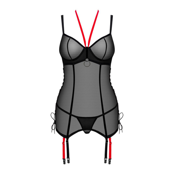 Корсет полупрозрачный XS/S Glandez Obsessive, со стрингами, черный