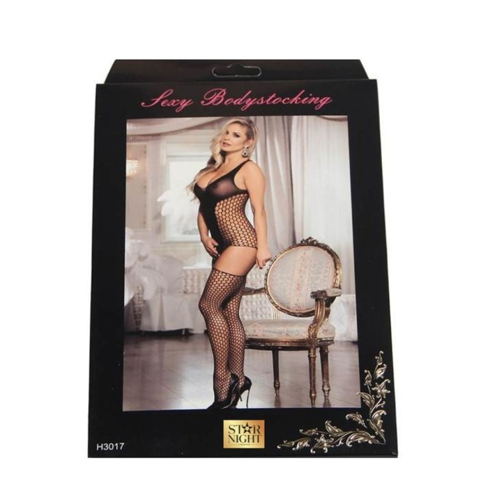 Комбинезон в крупную сетку с имитацией чулков Star Night черный, XS-M