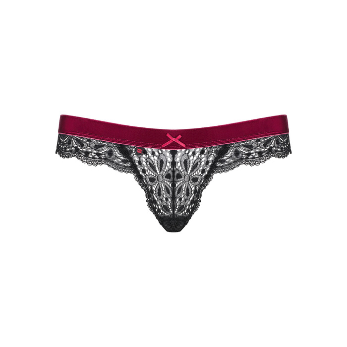 Стрінги ажурні Obsessive Rossita, чорний/бордовий, S/M
