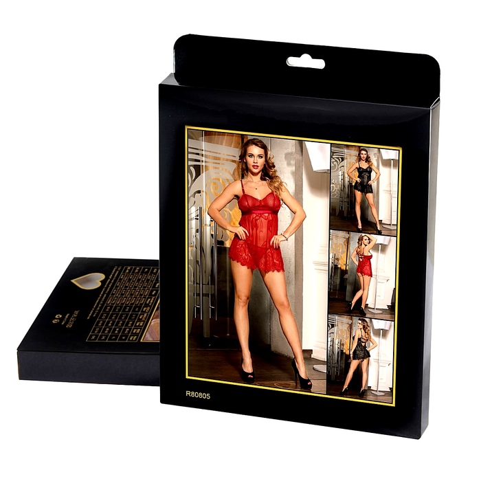 Пеньюар с трусиками Star Night с кружевом, чёрный, XS-S