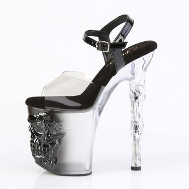 Босоножки Rapture-808T-1, каблук 8 дюймов, косточка, босоножкии с ремешком на щиколотке 4 дюйма, с рисунком черепа, омбре, цвет: дымчатый/черный