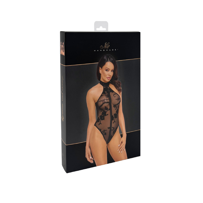 Боді напівпрозоре, F314 Ego Noir Handmade, з блискавкою, з квітковим візерунком, чорне, розмір M