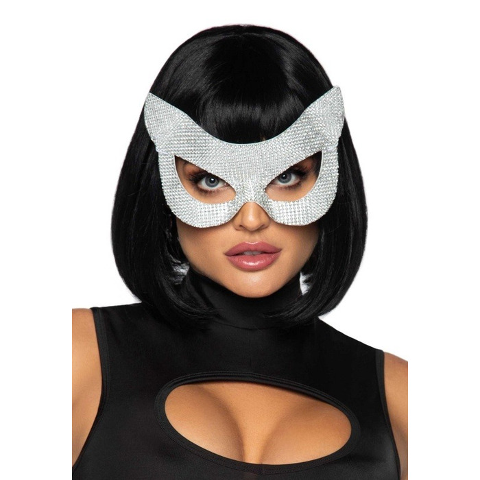 Костюмна маска для очей Leg Avenue зі штучними стразами сріблястого кольору