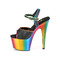 Босоніжки Pleaser Adore-709RC-02 *7 дюймів на підборах, хромовані босоніжки з ремінцем на щиколотці 2 3/4 дюйма, чорні, веганська шкіра/різнокольорові