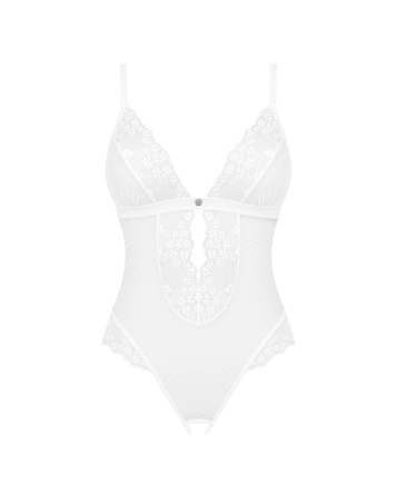 Прозорий боді Obsessive Heavenlly з відкритим доступом, білий, XS/S