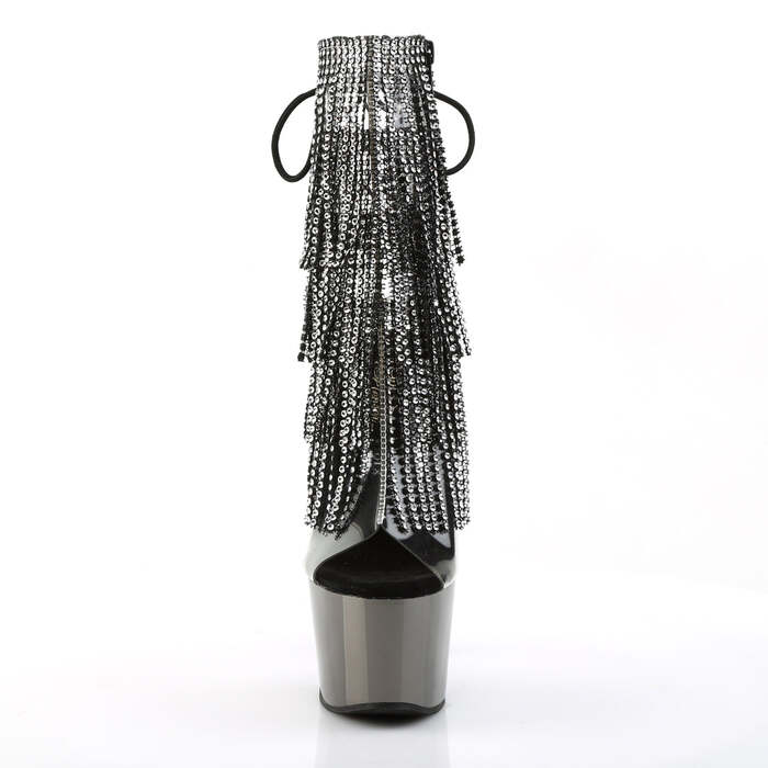 Ботильоны Adore-1017RSF с каблуком 7 дюймов, открытым носком и пяткой 2 3/4 дюйма, шнуровкой и бахромой, прозрачный/серый