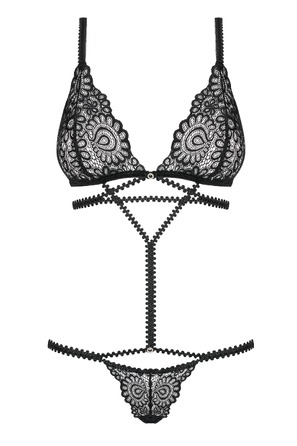 Боди ажурный полупрозрачный Obsessive Mixty teddy чёрный, S/M