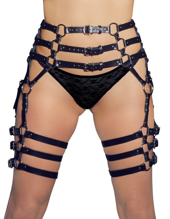 Пояс-гартери шкіряні ZADO FETISH із сріблястою фурнітурою, чорний, S/L