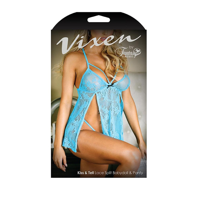 Пеньюар кружевной с трусиками Vixen Kiss Tell голубой, S/M
