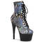 Чоботи Pleaser Adore-1020SP *7 дюймів на підборах, 2 3/4 дюйма на шнурівці спереду, збоку блискавка, срібляста голограма/чорний