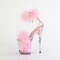Босоніжки Pleaser Flamingo-824F на підборах 8 дюймів, босоніжки з хутра марабу 4 дюйми з манжетою на щиколотці, блискавка ззаду, прозорі/рожеві