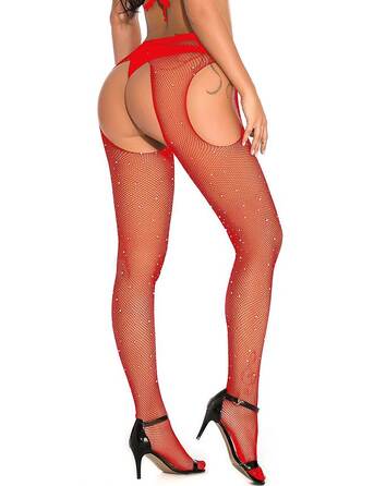Колготки с открытым доступом и стразами Star Night красные XS-M