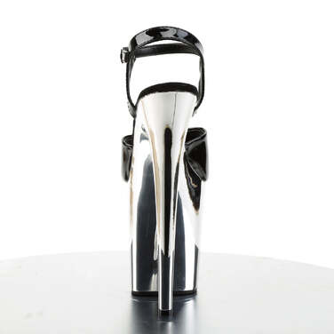 Босоніжки Flamingo-809 на підборах 8 дюймів, босоніжки з ремінцем на щиколотці 4 дюйми з хромованою підошвою, чорні/сріблясті хромовані