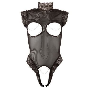 Сексуальный боди с открытой грудью Abierta Fina Body Chains и интимным доступом, черный, S