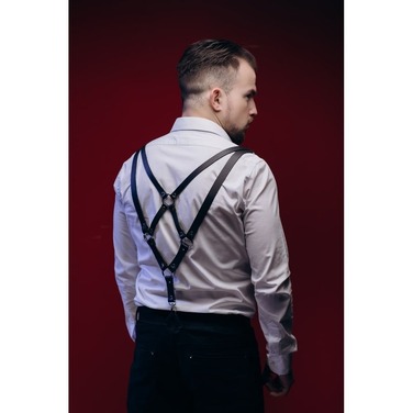 Портупея-подтяжки мужская из натуральной кожи, черная, One Size