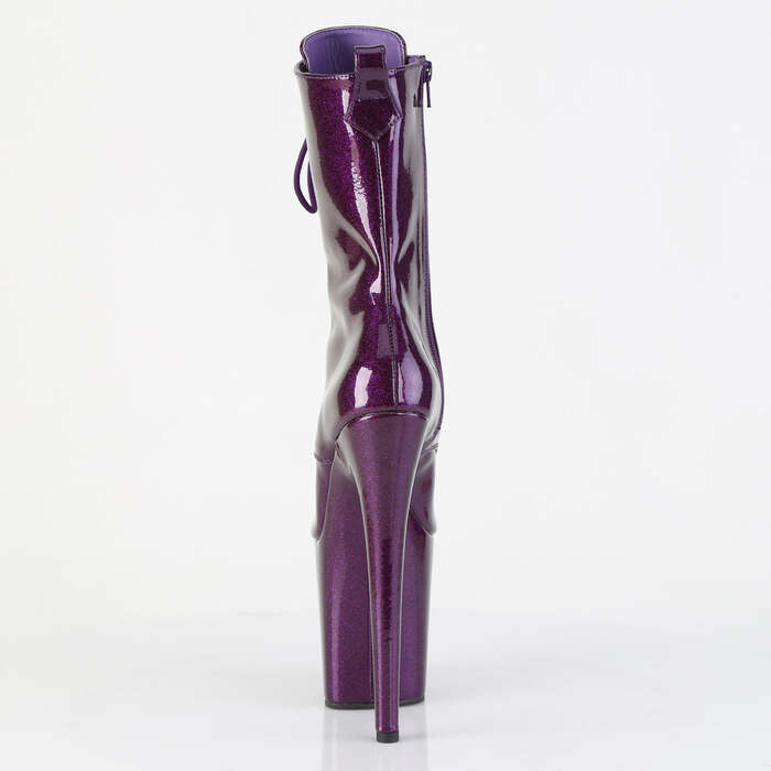 Чоботи Flamingo-1041GP **8-дюймовий каблук, 4-дюймові черевики на шнурівці з відкритим носком, блискавка збоку, фіолетовий блискучий лак**