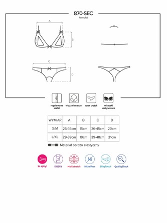 Комплект мереживної білизни з відкритим доступом і грудьми Obsessive 870, червоний, S/M