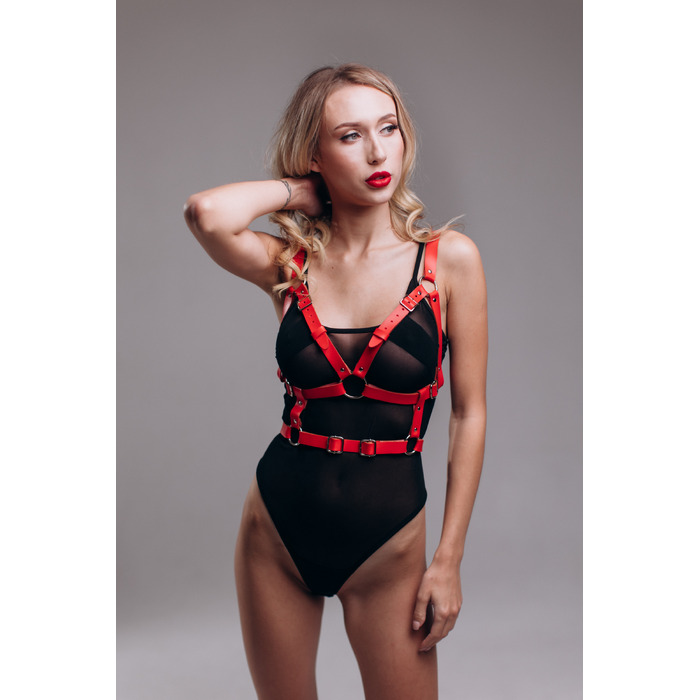 Портупея 'Chst4', екошкіра, ручна робота, червона