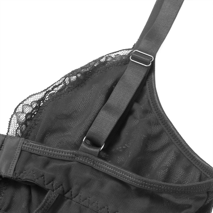 Платье-пеньюар макси с разрезами Star Night с трусиками, с кружевом, черное, S