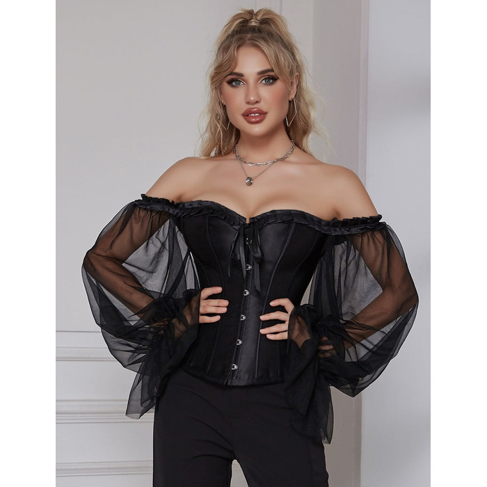 Корсет с рукавами Star Night 12 Plastic Bones на завязках лентах, черный, XS