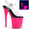 Босоніжки Pleaser Flamingo-808UVG на підборах 8 дюймів, ремінець на щиколотці 4 дюйми з PF, з неоновим УФ-реактивним BTM, прозорі/рожеві