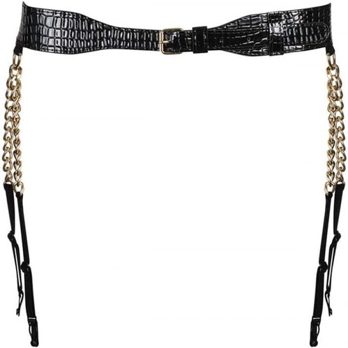 Пояс для чулок с цепями золотистого цвета Obsessive A767 черный, XL/XXL