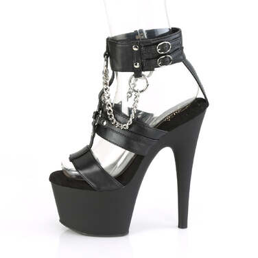 Босоножки Adore-761 с каблуком 7 дюймов, ремешком PF 6,5 см, Т-образным ремешком, чёрная веган-кожа/чёрный