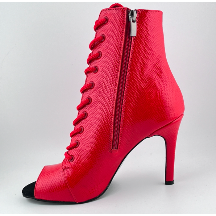 Профессиональные ботильоны для High Heels Premier из натуральной кожи, модель 'Красная змея', с открытым носком и шнуровкой, красный цвет