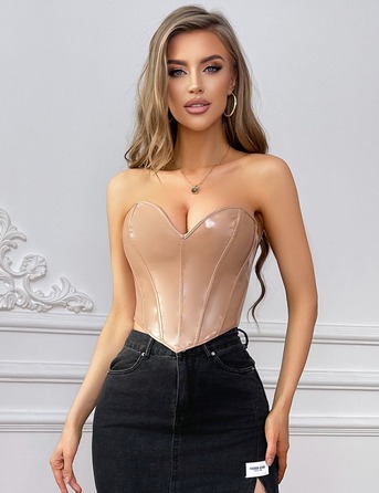 Корсет Star Night из лакированной кожи, на шнуровке, бежевый, M (без коробки)