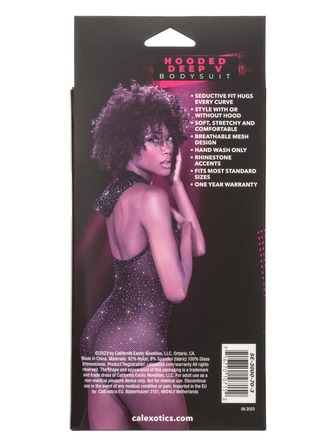 Боди-сетка в стразах с капюшоном CalExotic Hooded Deep V Bodysuit, черный