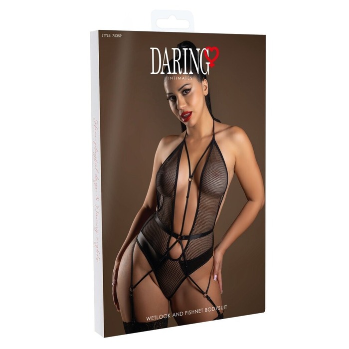 Боди со стрепами в мелкую сетку Daring Intimates, черный, S/M