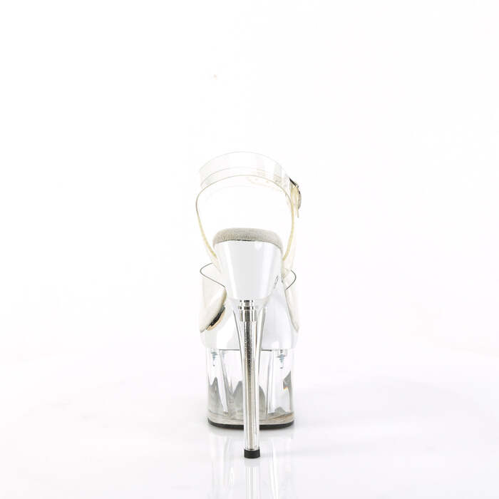 Босоніжки Esteem-708 *7 дюймів на підборах, 3 дюйми з ремінцем на щиколотці PF, сріблястий хром/прозорий