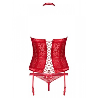 Комплект красный - корсет и трусики Obsessive Flameria с кружевом в сочетании с атласом, S/M